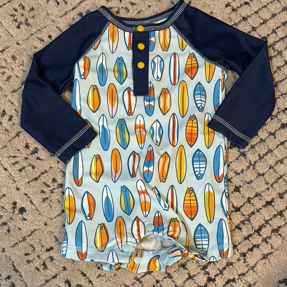 Mud Pie Blue Rashguard Surfboard Print Navy Sleeves 9-12 mo